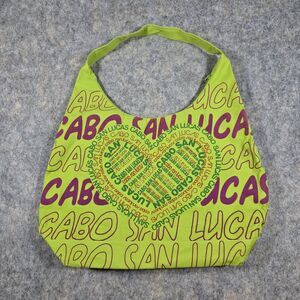 Cabo San Lucas Graphic Design Bag Bright Green Tote Zippered Heart Beach Travel